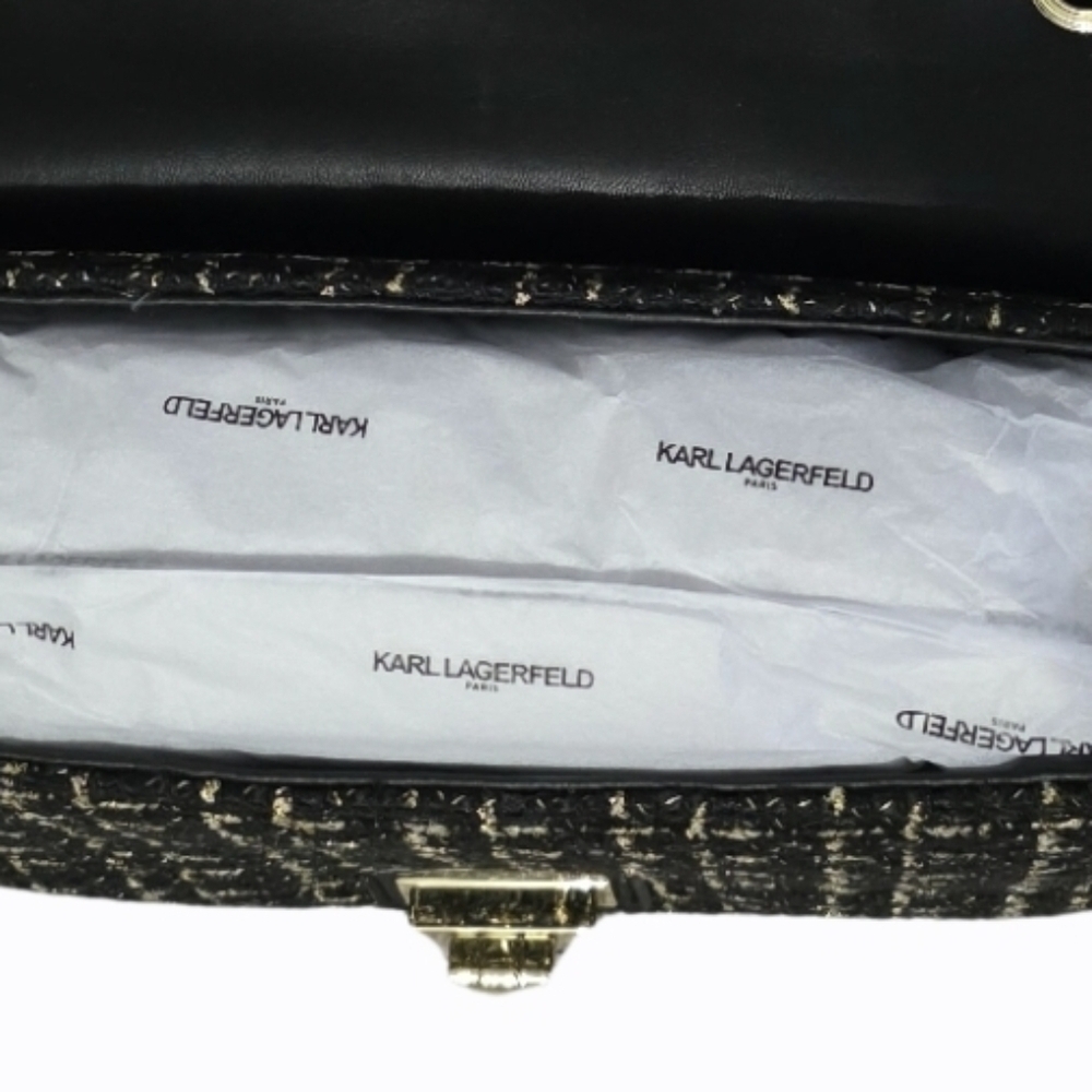 Karl Lagerfeld Tweed & Leather Bag w/ Adjustable Chain Strap NWT - Picture 7 of 9